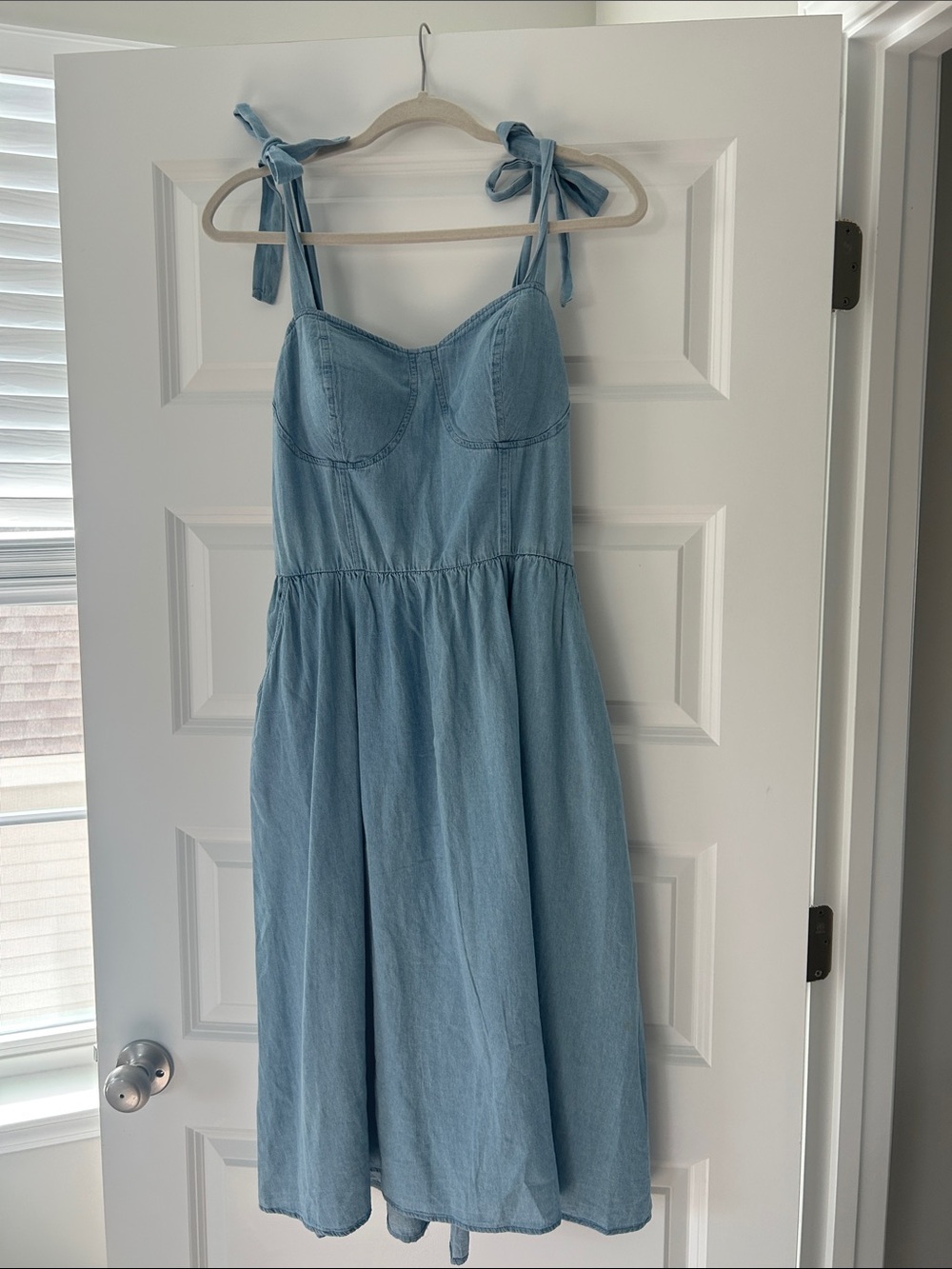 LC Lauren Conrad Light Blue Tie-Shoulder Midi Denim Dress